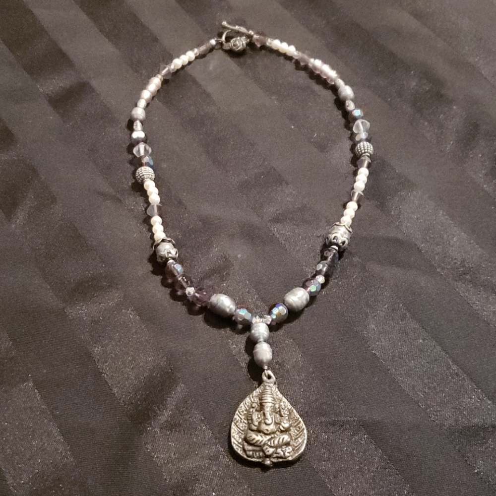 Handmade beaded necklace. Unique. Purple